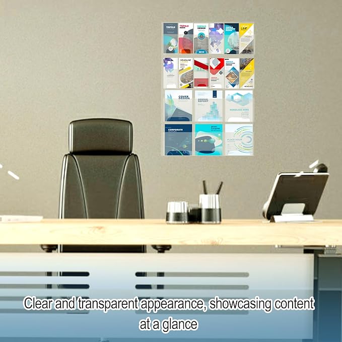 Acrylic Brochure Holder Wall Mount, Magazine and Pamphlet Display, Clear Literature Organizer Rack for 12 Pamphlets and 6 Magazines, Flyer Pamphlet Holder with Business Card Holders and Index Tabs