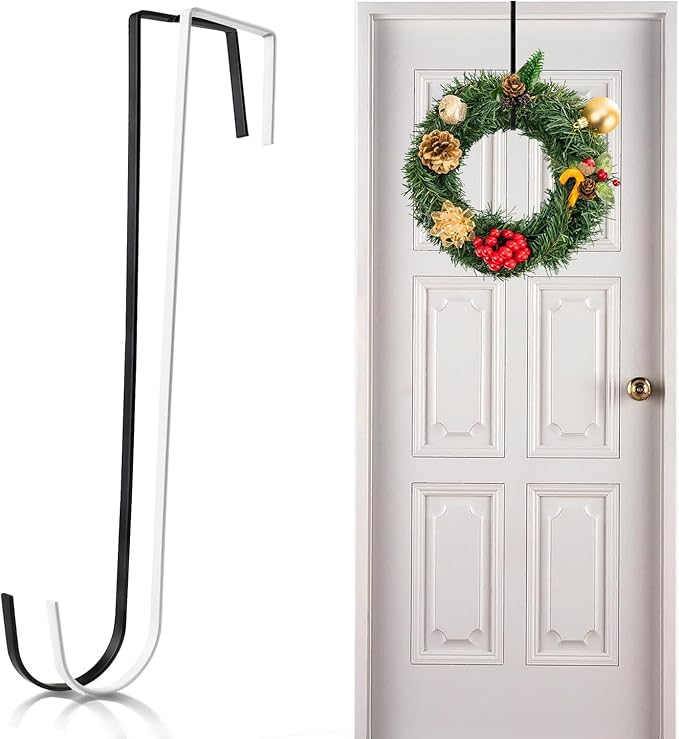 12 in Wreath Hanger Black Wreath Hangers for Front Door 2 Pack Wreaths Hangers Hook Over The Door Hook Christmas Wreaths Holder Halloween Easter Home Wreaths Hanging Hooks Decoration