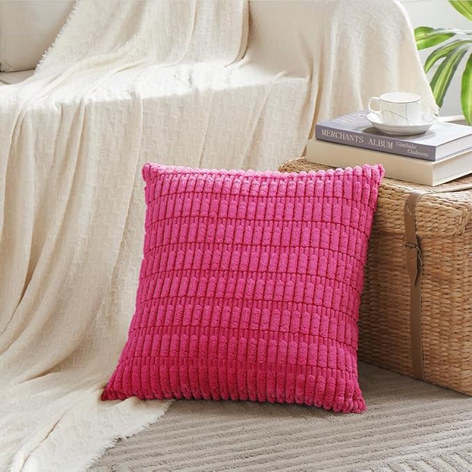 Fancy Homi 4 Packs Decorative Throw Pillow Covers for Living Room Couch Bed, Modern Farmhouse Boho Home Décor Accent Cushion Case, 18" x 18", Hot Pink