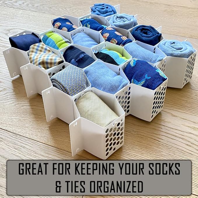 Evelots Honeycomb Drawer Organizer - Set of 4, 112 Slots, Easy Snap-Together Assembly, Adjustable & Durable Plastic Dividers, Perfect for Socks, Underwear, Ties, Accessories, and More - Customizable S