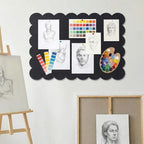 Foldable Decorative Scalloped Felt Bulletin Board 24 * 16 Inches for Wall, Alternative Photo Board Self-Adhesive Vision Board Decorative Pin Board for Wall (Black)