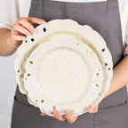 KAMMAK Ceramic Decorative Plate Set of 2, Porcelain Plates for Kitchen Dining Room Wine Cabinet Home Decor, Vintage Collector Plates with 2 Display Stand, Cream-White Leaves (8-inch + 10-inch)