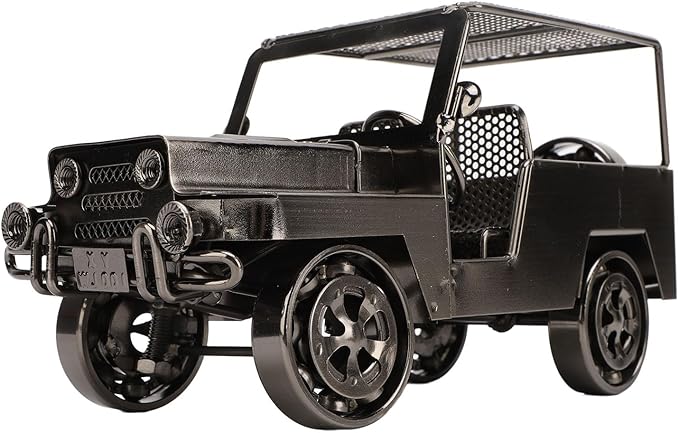 Alomejor Handcrafted Iron Car Figurine, Antique Vintage Metal Vehicle Model Home Decor with Exquisite Metal Craftsmanship, for Living Room TV Cabinet Wine Cooler Display (Silver)