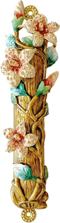 Hand-Painted Mezuzah, 9.5 Inches Large Mezuzah with Exquisite Enamel Design, Pomegranate Flower, and Scroll Included for Jewish Occasions