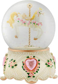 Elanze Designs Rose Garland Horse and Carousel 100MM Sturdy Wind Up Musical Glitter Water Snow Globe Tabletop Dresser Nightstand Figurine Decoration Plays Tune Carousel Waltz