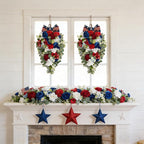 Idyllic 2 Pcs Red White and Blue Floral Swag with Roses, Hydrangea & Daisies | Patriotic Hanging Door Decor for 4th of July Memorial Day Front Door