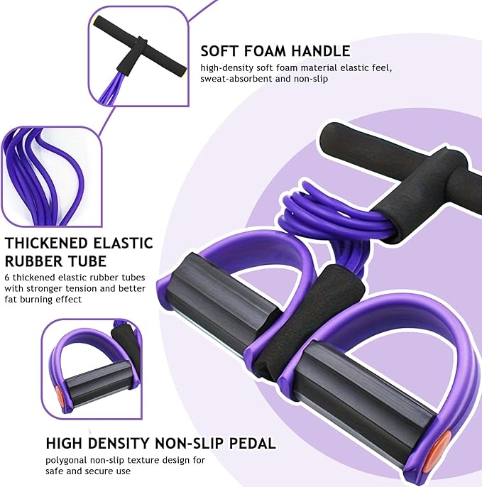 Kammoy 6-Tubes Tension Rope, Multifunction Elastic Yoga Pedal Puller Resistance Band, Natural Latex Tension Rope Fitness Equipment, for Abdomen, Waist, Arm, Leg Stretching Slimming Training