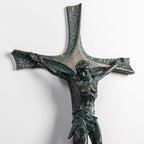 ShineOnAngel Crucifix Wall Cross, 12 Inch Bronze Patina Wall Crucifix Modern Home Decor, Hand Painted Resin Antique Style Jesus Cross for Wall Religious Housewarming Gifts