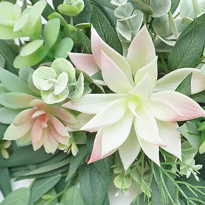 WYSRJ 28inch Artificial Succulents Swag Decorative Swag with Eucalyptus Leaves and Succulents Greenery Swag Farmhouse Wedding Arch Flowers for Indoor Outdoor Party Decoration