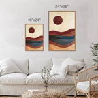 SIGNINART Boho Mid Century Modern Framed Canvas Wall Art, Bohemian Geometric Wall Decor, Abstract Sun and Moon Artwork,Beige and Black Wooden Art Paintings for Living Room Bedroom Office 24"x36"x3