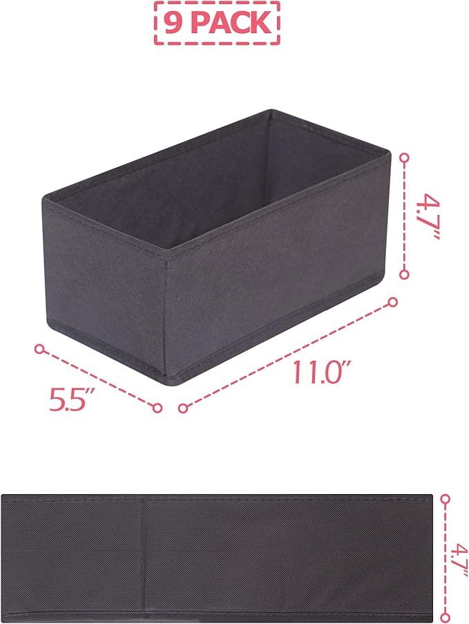 DIOMMELL 9 Pack Foldable Cloth Storage Box Closet Dresser Drawer Organizer Fabric Baskets Bins Containers Divider for Clothes Underwear Bras Socks Lingerie Clothing, Dark Grey 090