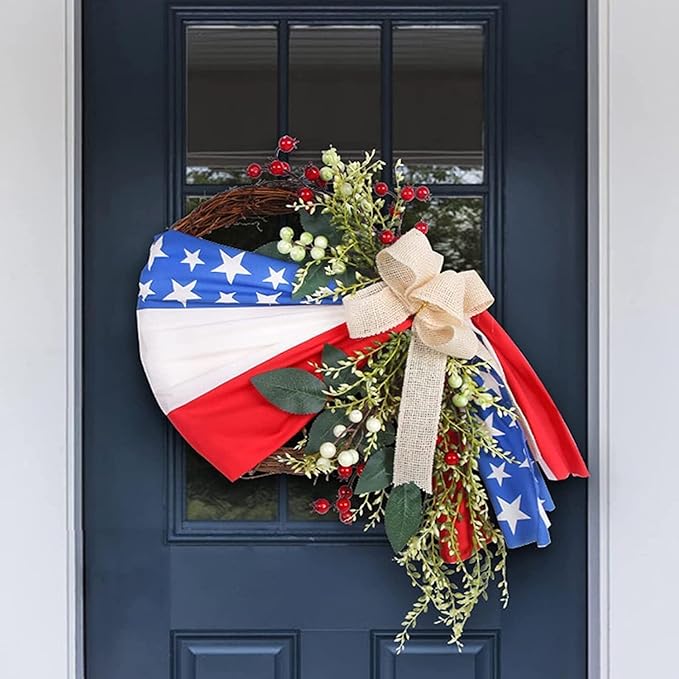 250th Anniversary Patriotic Wreath, 4th of July Wreath for Front Door, Patriotic Wreath Handmade Eagle Wreaths, Memorial Day Home Decoration for Indoor and Outdoor (E)