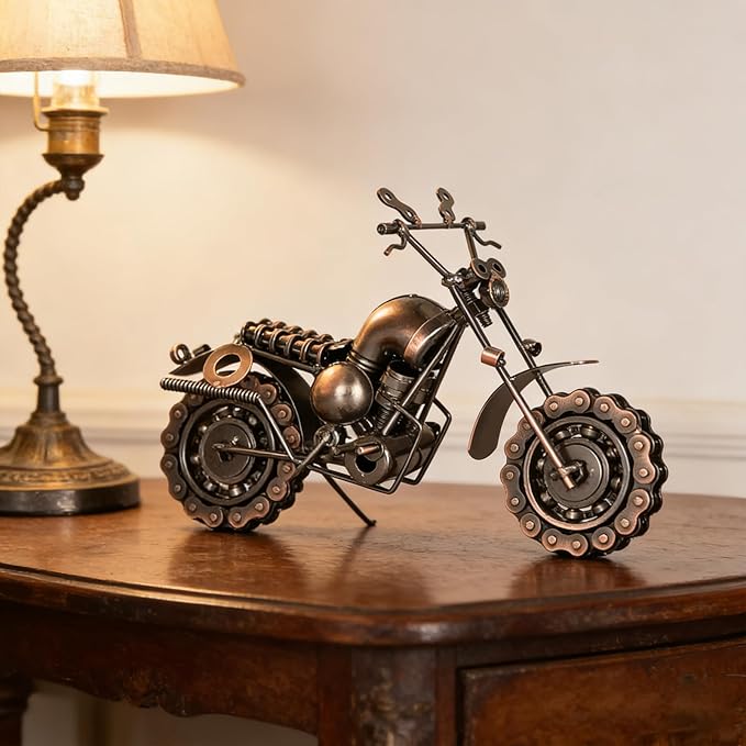 Metal Motorcycle Model - Collectible Moto Decor, Ideal Motorcycle Gifts for Men, Handcrafted Metal Replica for Study/Office/Living Room Decoration (Copper-Oversized)