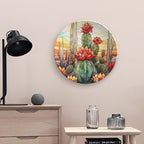 Decorative Plates for Home Decor, Cactus & Colorful Sky Stained Glass Design Decor Tray for Table Display, Ceramic Dinner Plate W/ Stand, Living Dining Room Decor, Gifts for Cactus Lover, 10 Inch