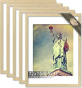 100% Solid Wood 12x16 Picture FrameS et of 5, Natural Oak Frame Display Photo 8.5x11 with Mat or 12 x 16 without Mat, 12 by 16 Frame Natural Wood Finish for Wall - 5 Pack/Natural/12 x16