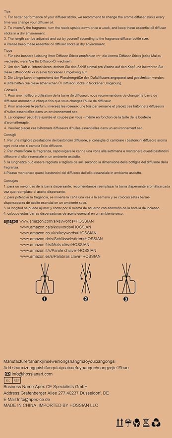 HOSSIAN Reed Diffuser Sticks - Reed diffusers-Reed Sticks -Diffuser Glass Bottles-Diffuser Refills- Natural Rattan Wood Replacement for Aroma Fragrance (7.87"* 3.5mm Black and Beige)