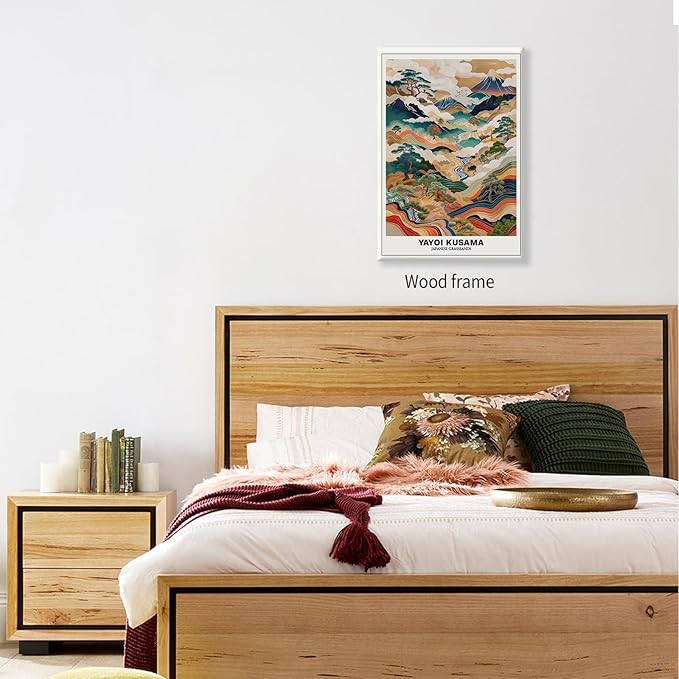 Vintage Yayoi Kusama Grasslands Posters Japanese Wall Art Yayoi Kusama Abstract Landscape Canvas Print for Stylish Room Bedroom Living Room Gallery Decor 8x10in Framed