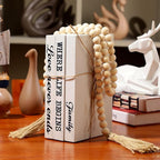 Jetec 3 Pcs Decorative Display Books White Home Decor Coffee Table Faux Stacked Fake Decorative Books with Wood Bead Tassels for Shelves Kitchen Entryway Living Room, 58 Inch, Family Where Life Begins