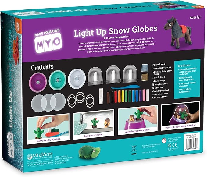 MindWare Make Your Own Light Up Snow Globes - DIY 39-Piece Craft Activity for Kids & Teens - Make Your Own Snow Globe that Lights Up - Complete Craft Makes a Great Handmade Gift for Moms - Ages 8 & Up