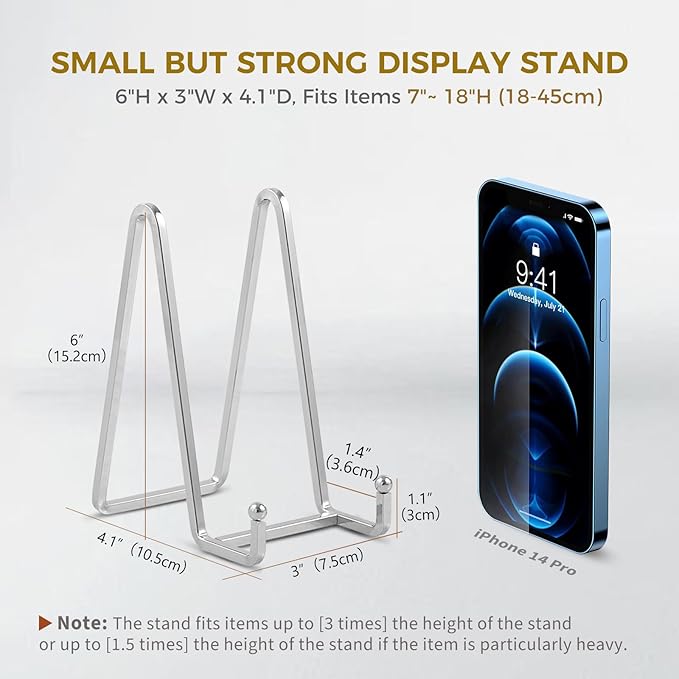 Plate Holder Easel Display Stand - 6 inch Metal Plate Stands for Display - Tabletop Picture Stand - Silver Iron Easels for Display Pictures | Photo Frames | Book | Decorative Plates | Plaque - 4 Pack