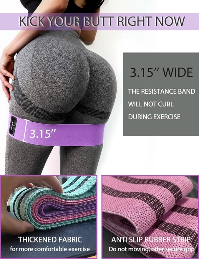 Resistance Bands for Working Out Hip and Legs, Fabric Booty Bands Set, Widen Exercise Bands for Women Men, Pilates Stretch Yoga Starter Set