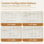 5-8 Ft Closet Organizer System, White Adjustable Custom Metal Wire Shelving Wall Mounted, Expandable Organization and Storage Shelf Kit with Hanging Rods