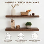 18 Inch Floating Shelves, Solid Wood Wall Shelves, 8 Inch Deep Floating Shelf – for Bathroom, Bedroom, Living Room, Kitchen, Home Decor & Storage, Heavy-Duty Wooden Shelf Wall-Mounted, Set of 2