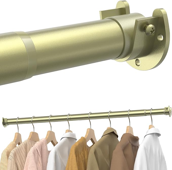 Closet Rods for Hanging Clothes, 17 to 39 Inches Stepless Adjustable Metal Closet Rod, 1.3 Inches Heavy Duty Clothes Hanging Rod for Closet Wardrobes Laundry RV, Verdant Gold