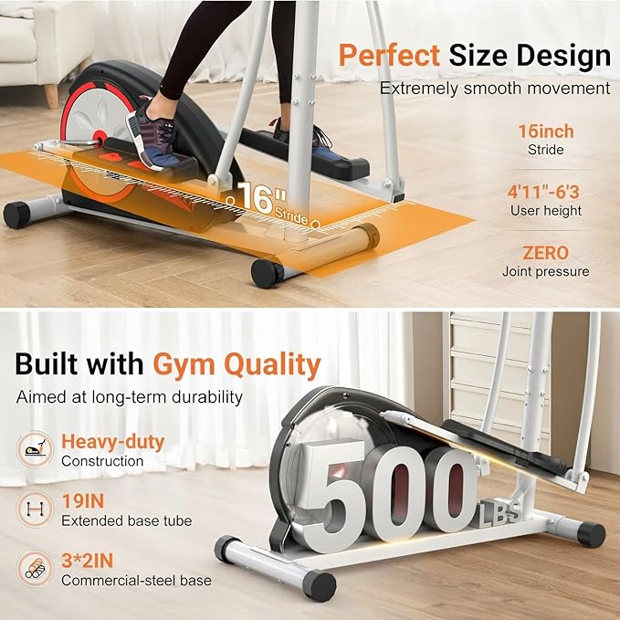 ANCHEER Elliptical Exercise Machine, Elliptical Trainer for Home Gym Exercise Equipment 500Lbs Max Weight Ultra-Silent Elliptical Machine, 14 & 8 Resistance Levels