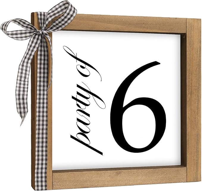 6 Inch Party of 6 Sign, Wooden Frame Family of 6 Decor, Rustic Gift for Family Indoor Table Tiered Tray Shelf Desk Farmhouse Home Decorations