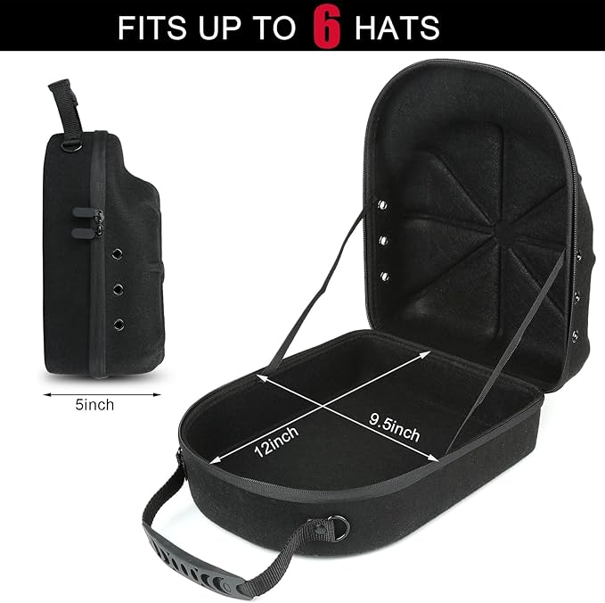 Hard baseball hat case, Hat Carrier Travel Case with Adjustable Shoulder Strap, Hat cap case for 6 Baseball Caps - Perfect for Traveling (Black)