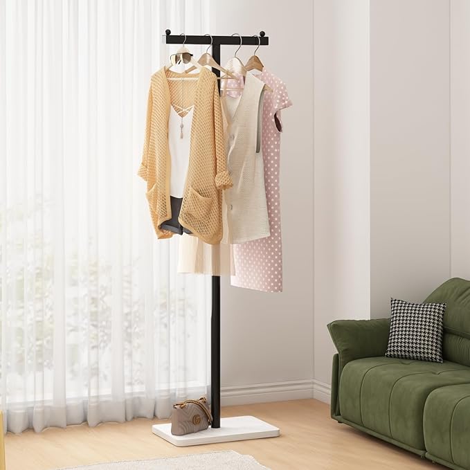 Freestanding Coat Racks with Marble Base Heavy Duty Clothes Rack Stand for Entryway, Bedroom, Living Room, Boutiques-15.7''L,BLACK
