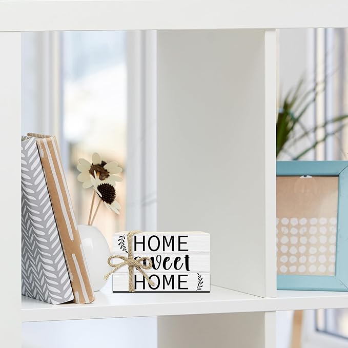 Mini Decorative Books for Home Decor, Small Rustic Wood Book Stack for Table Decor, Home Sweet Home Books for Living Room Bookshelf, Farmhouse Stacked Book Decorations (L32)
