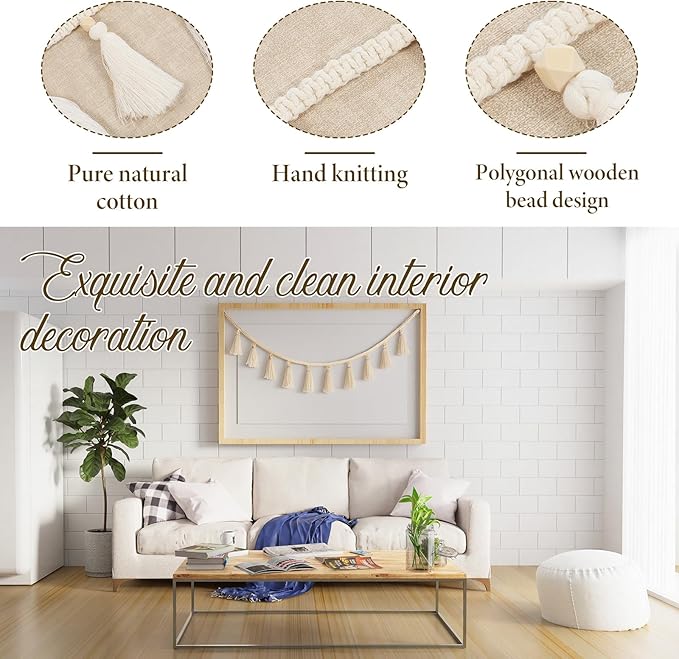 4 PCS Boho Macrame Tassel Garland, 47.2 Inch Boho Classroom Decor Handmade Christmas Garland Wall Hanging Tassels for Nursery Classroom Office Birthday Party Kids Room Baby Shower Decoration