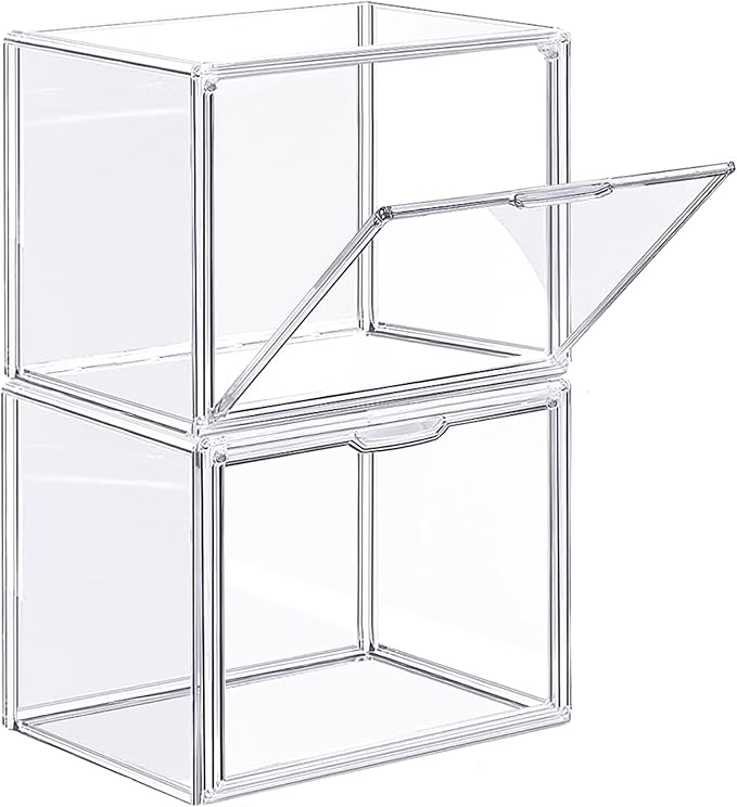Clear Stackable Plastic Storage Bins with Lid, Dustproof Book Cosmetic Acrylic Display Cases with Magnetic Door, Large Figures Collectibles Showcase