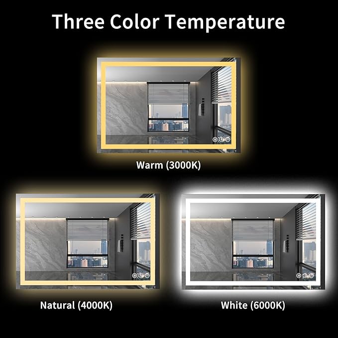 LOAAO 48X32 LED Bathroom Mirror with Lights, Anti-Fog, Dimmable, Backlit + Front Lit, Lighted Bathroom Vanity Mirror for Wall, Memory Function, Tempered Glass (Safe to Use)