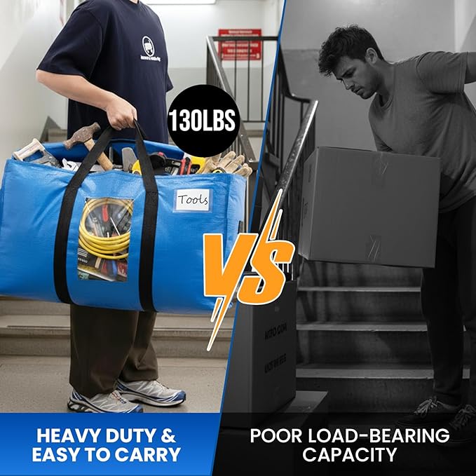 TAILI Extra Large Moving Bags, 10 Pack Blue Heavy Duty Totes for Storage with Visible Window, Wrap Around Handles, Storage Bags for Space Saving, Alternative to Moving Boxes