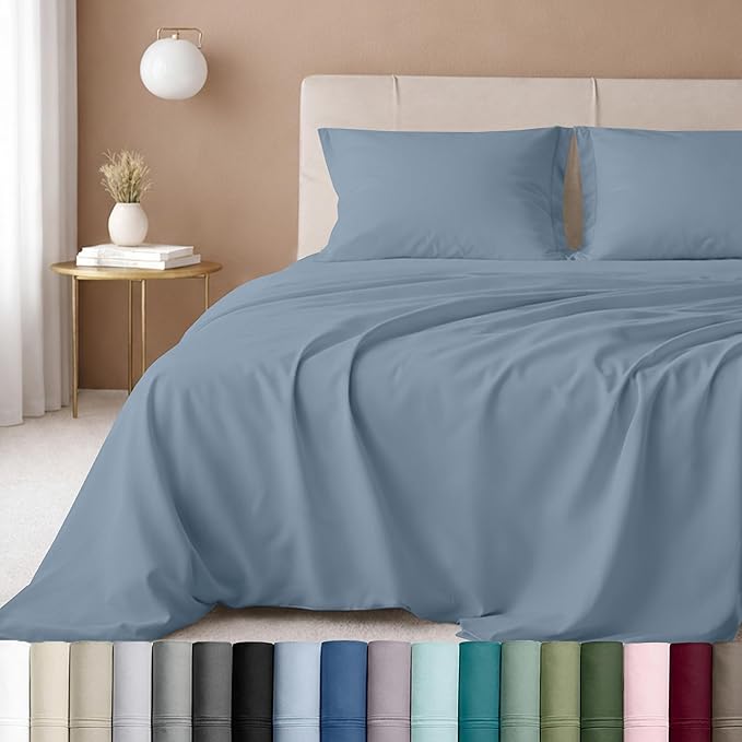 California Design Den - Luxury Full Size Sheet Set - 100% Cotton, 600 Thread Count Deep Pocket Full Size Bed Sheets, Hotel-Quality Cooling Sheets with Sateen Weave - Pastel Blue