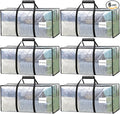 6 Pack Heavy Duty Moving Bags with Padded Wrap Around Handles-Strengthened Zipper Extra Large Storage Totes for Dorm College Clothes Clear
