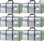 6 Pack Heavy Duty Moving Bags with Padded Wrap Around Handles-Strengthened Zipper Extra Large Storage Totes for Dorm College Clothes Clear