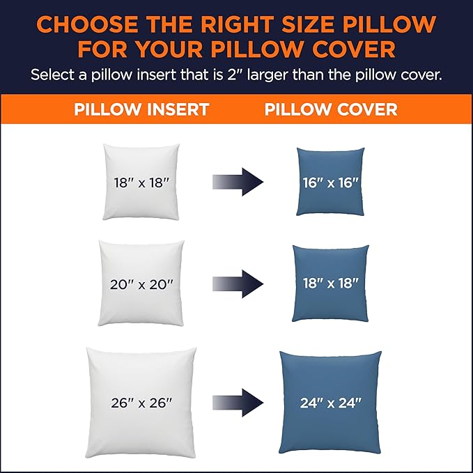 Amazon Basics Square Hypoallergenic Pillow Insert, Sofa Bed Couch Decorative Stuffer, 26", 2 Pack