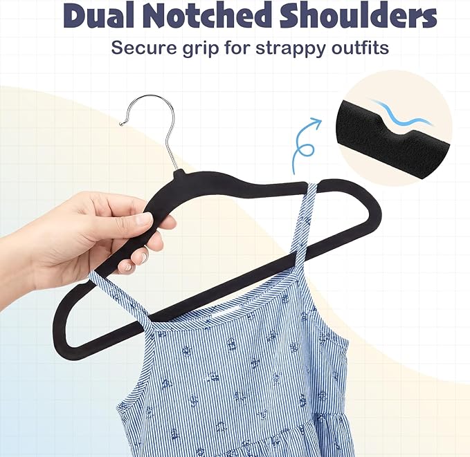 HOUSE DAY 11 Inch Black Velvet Baby Hangers 20 Pack, Premium Kids Hangers for Children, Infant & Toddler Clothes, Durable Non Slip Baby Felt Hanger for Closet, Ideal for Everyday Use