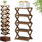 The 9-Tier No-Assembly Bamboo Rack, 3-9 Tiers Bamboo Shoe Rack, Foldable Bamboo Vertical Shoe Organizer, Multifunctional & Space-Saving, For Entryway, Closet, Corner, Bedroom, Hallway (Walnut, 5Tiers)