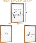 Set of 3 Framed Farmhouse Give it to God and Go to Sleep Signs Above Bed Wall Decors for Bedroom Wood Signs (Brown, 16"x24")