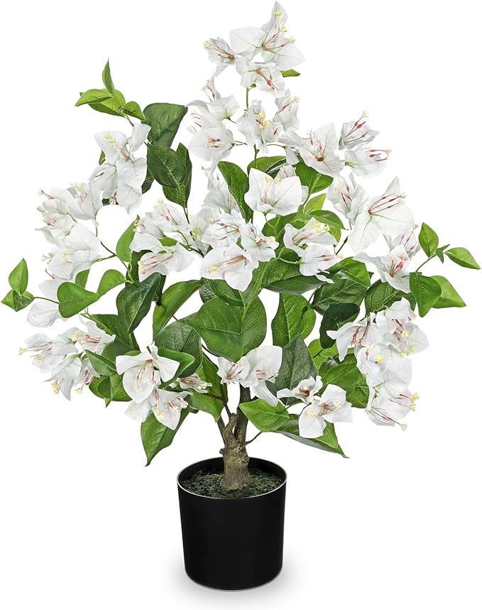 26.3” Large Fake Plants Artificial Flowers White Bougainvillea Artificial Plants Trees Indoor Pots, Faux Plants Perfect for Home Decor, Living Room Table Decor, Bedroom Shelf Decor, Dining Room Decor