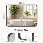 Sweetcrispy Bathroom Wall Mirror, 36x24 Inch Wall Mount Mirror for Over Sink, Modern Rounded Rectangle Vanity Mirrors with Matte Metal Framed, for Home Decor, Living Room, Bedroom, Black