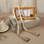 34in Farmhouse Wood Beads Garland with Tassels, Decorative Bead Home Decor Wooden Beads Garland Country Room Hanging for Wood Entryway Table, Shelf, Tray, Curtain Decor (Beige)