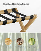 SONGMICS Luggage Rack, Bamboo Luggage Rack for Guest Room, Folding Suitcase Stand, for Hotel, Bedroom, Heavy-Duty, Holds up to 131 lb, Natural Beige URLR007N01