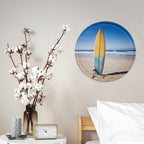 Wall Picture, with Beach Surfboard Printed Circular Iron Hanging Picture,Wall Art Decor,Home for Bedroom Living Room Bathroom Decor,Iron Painting 11.8X11.8 in