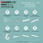ClosetMaid ShelfTrack Wire Closet Organizer System, Adjustable from 5 to 8 Ft., with Shelves, Clothes Rods, Shoe Shelf, Hardware, Durable Steel, White